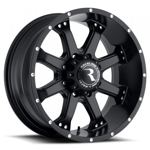 Raceline Wheels 991B ASSAULT Rueda negra 18X98X165.1 Patrón de pernos 0.000 in Offset/(5B/S) 8 radios Aluminio Ruedas de coche de pasajeros, repuesto de tamaño completo Llantas de coche negras