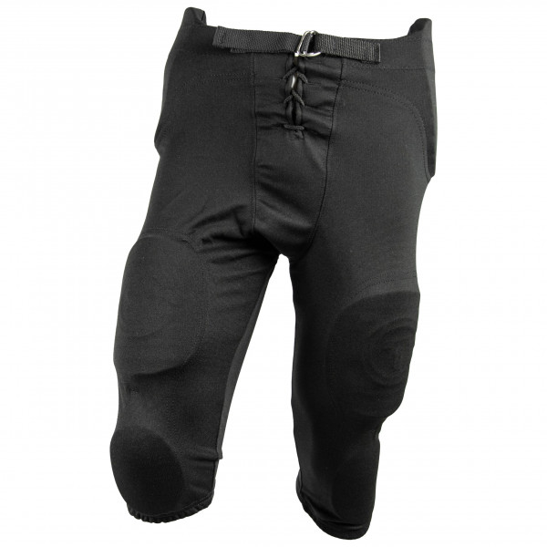 TAG Pantalón de fútbol integrado para adultos - Almohadillas cosidas para cadera, muslo, cola y rodillas - Espalda de 3 piezas - Bragueta abierta con cinturón elástico y medio tejido - Ideal para práctica de fútbol - Negro - Grande