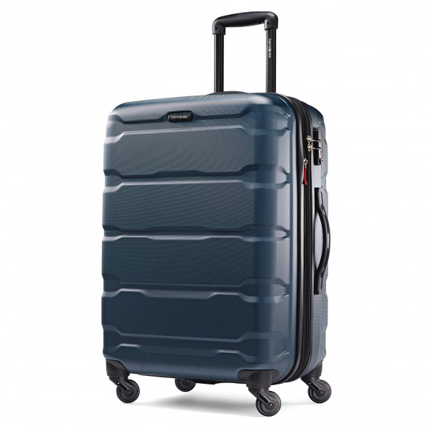 Samsonite Omni PC Hardside Equipaje expandible con ruedas giratorias, verde azulado, cuadros, mediano, 24 pulgadas