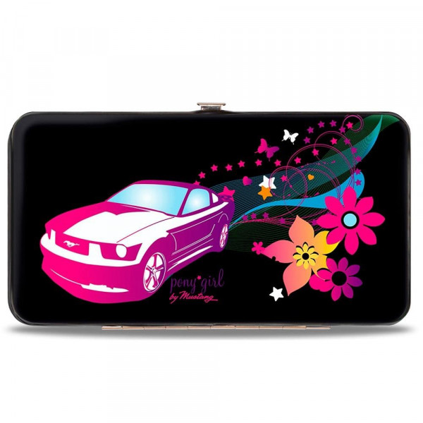 Mustang PONY GIRL Mariposas/Flores/Estrellas Negro/Rosas/Púrpuras - Cartera con bisagras