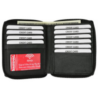 Cartera de cuero con cremallera para hombre con bloqueo RFID (negro)