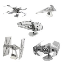 Metal Earth Juego de 5 modelos 3D de Star Wars cortados con láser: X-Wing, TIE Fighter, Imperial Star Destroyer, Darth Vader's TIE Fighter y Millennium Falcon