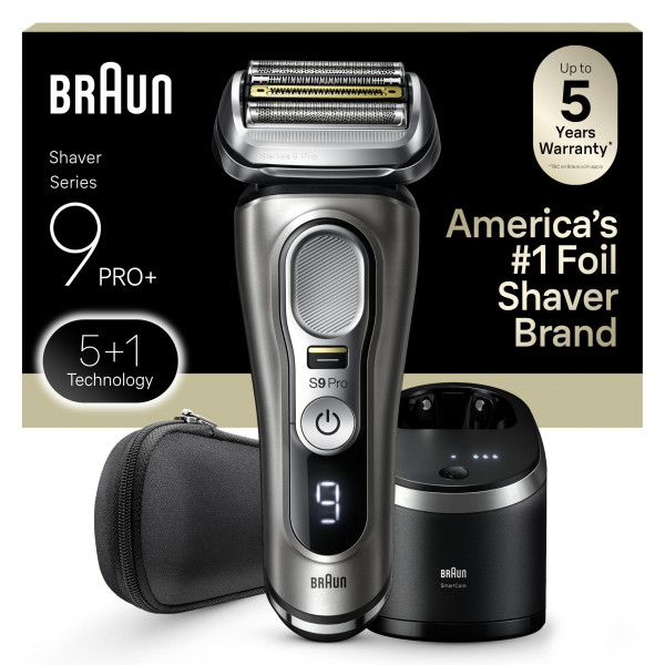 Braun Maquinilla de Afeitar Eléctrica para Hombres, Serie 9 Pro 9465cc Afeitadora Eléctrica de Lámina en Seco y Húmedo con Recortadora de Barba ProLift, Centro SmartCare de Limpieza y Carga, Afeitadoras de Cabeza para Hombres Calvos, Metal Noble