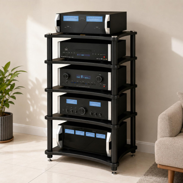RAJYQODIS Soporte multimedia AV de 5 niveles, resistente, capacidad de carga de 440 lb, negro