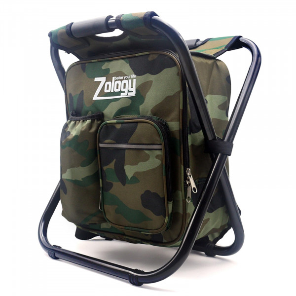 Zology Mochila plegable para silla de camping con bolsa de picnic con aislamiento térmico, bolsa de mesa con asiento de camuflaje para senderismo, equipo para acampar, pesca al aire libre, regalos de caza para hombres
