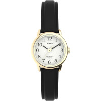 Reloj Timex Easy Reader para mujer de 25 mm, tono dorado, correa de cuero negra