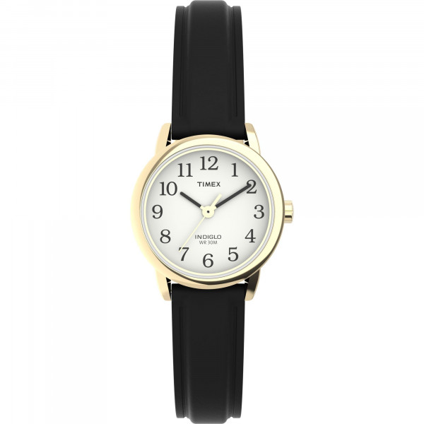 Reloj Timex Easy Reader para mujer de 25 mm, tono dorado, correa de cuero negra