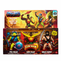 Figuras de acción de Masters of The Universe Sun-Man y los gobernantes del sol, paquete de 3