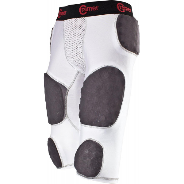 Cramer Skill Faja de fútbol de 7 almohadillas con almohadillas integradas para cadera, muslo y coxis, faja de fútbol universitaria ligera diseñada para velocidad, absorción de humedad y tela, color blanco, extragrande