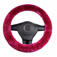 Dotesy Funda para volante de coche de lana pura, piel de oveja auténtica, gran agarre, antideslizante, protector universal para volante de coche, 15 pulgadas, para coche, camión, SUV, etc. (Rosa roja)