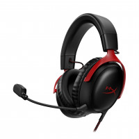 HyperX Cloud III: auriculares para juegos con cable, PC, PS5, Xbox Series X|S, controladores en ángulo de 53 mm, audio espacial, espuma viscoelástica, marco duradero, micrófono ultratransparente de 10 mm, USB-C, USB-A, 3,5 mm, negro/rojo