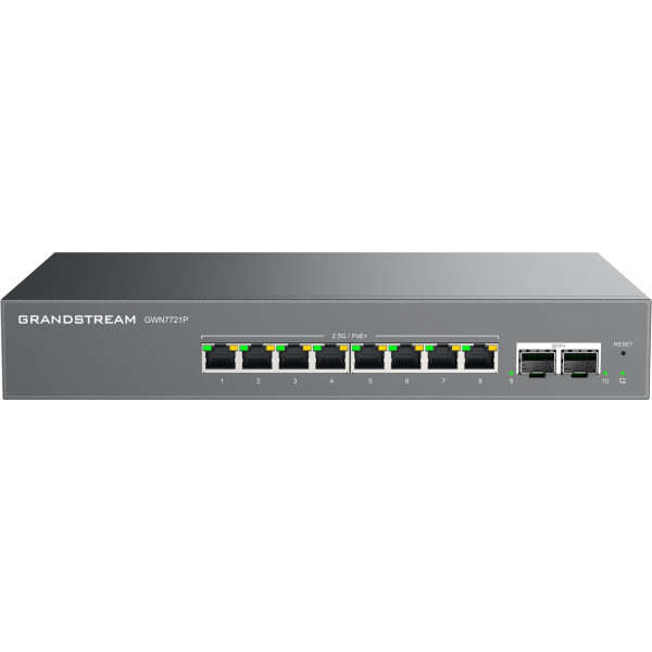 Grandstream GWN7721P | Conmutador PoE administrado Lite de capa 2 Gigabit Ethernet de 10 puertos | Montaje en escritorio/pared | Diseño metálico