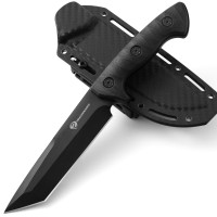 DRACHENADER Tanto Cuchillo de Hoja Fija, Cuchillo táctico de Hoja Fija, Supervivencia de Espiga Completa de 5 mm de Grosor con Funda para Caza, Camping y Aventura