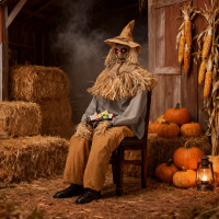Halloween Animatronics 4.5 pies engañados decoraciones de espantapájaros sentados aterradores