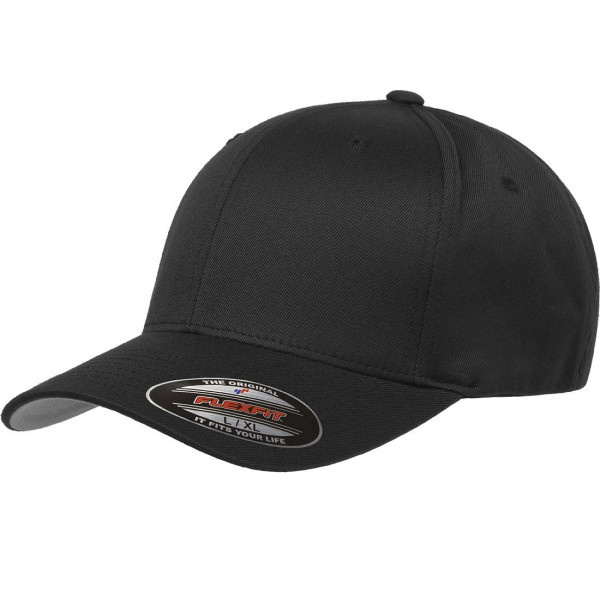 Flexfit Gorra de béisbol ajustada de sarga peinada de lana para hombre, negro, grande-XL
