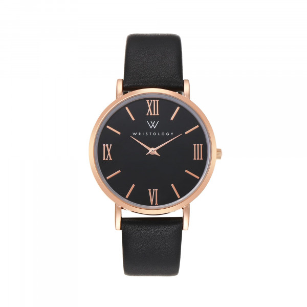 WRISTOGY Reloj para mujer con números romanos de esfera grande en oro rosa y correa de fácil cambio, esfera analógica transparente y fácil de leer