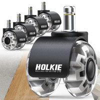 HOLKIE Ruedas para silla de oficina de 0.394 x 0.866 in, solo 1KEA, repuesto de 2 pulgadas, ruedas de goma dobles grises, ruedas giratorias suaves y silenciosas, juego de 5 para pisos de madera y alfombras, ruedas para silla de escritorio para juegos de c