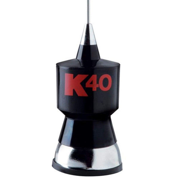 K40 K40A Kit de antena CB de carga base de 57,25 con látigo de acero inoxidable y logotipo K40 negro/rojo