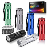 WdtPro Mini linternas LED, linterna superbrillante con cordón, colores surtidos, la mejor luz de antorcha Tac para niños, lectura nocturna, cortes de energía, camping (paquete de 6)