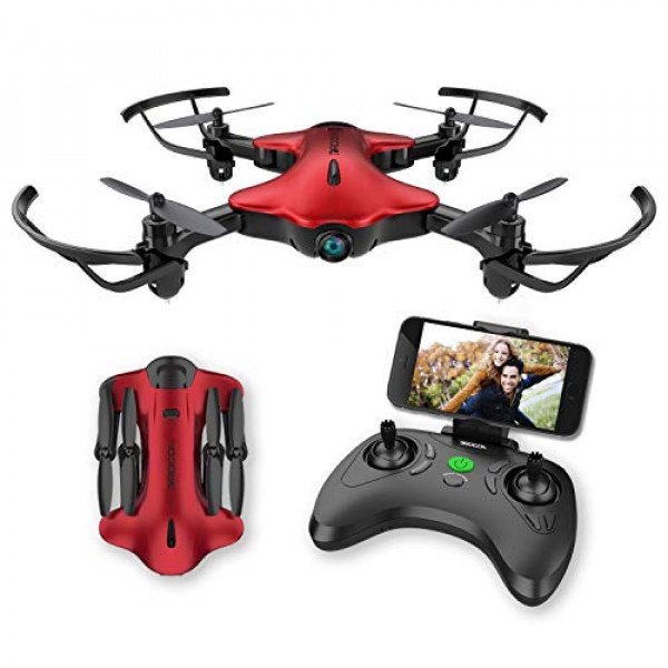Drone para niños, Spacekey FPV Wi-Fi Drone con cámara 720P HD, alimentación de video en tiempo real, gran drone para principiantes, Quadcopter Drone con retención de altitud, despegue con una tecla, brazos plegables de aterrizaje (rojo)