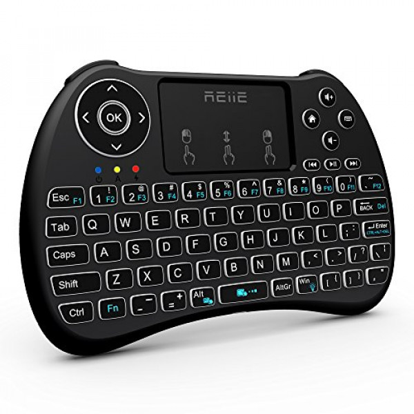 (Versión retroiluminada) REIIE H9 + Mini teclado remoto de mano inalámbrico retroiluminado con panel táctil Funciona para PC, Raspberry Pi 2, Android TV Box, KODI, Windows 7 8 10