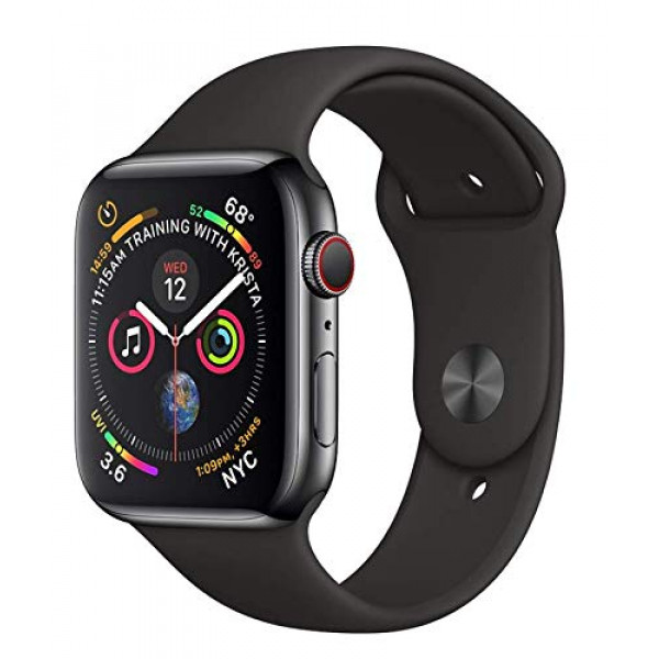 Apple Watch Series 4 (GPS + Cellular, 44 mm) - Caja de acero inoxidable en color negro espacial con correa deportiva negra (renovado)