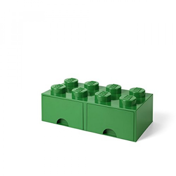 Cajón de ladrillos LEGO, 8 perillas, 2 cajones, caja de almacenamiento apilable, verde oscuro