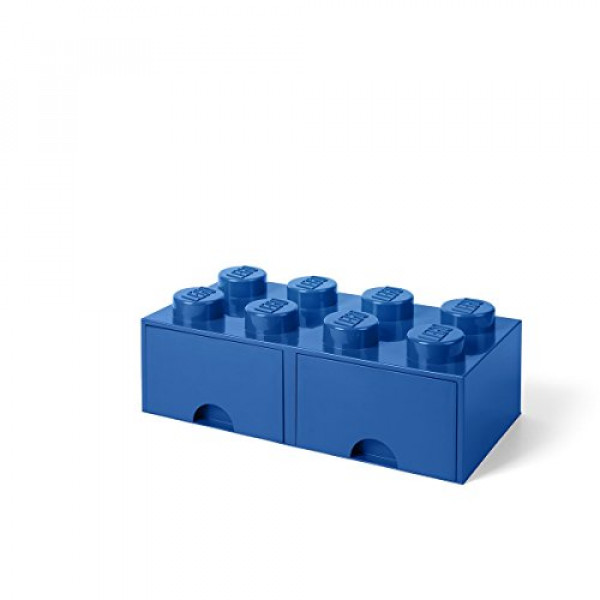 Cajón de ladrillos LEGO, 8 perillas, 2 cajones, caja de almacenamiento apilable, azul brillante