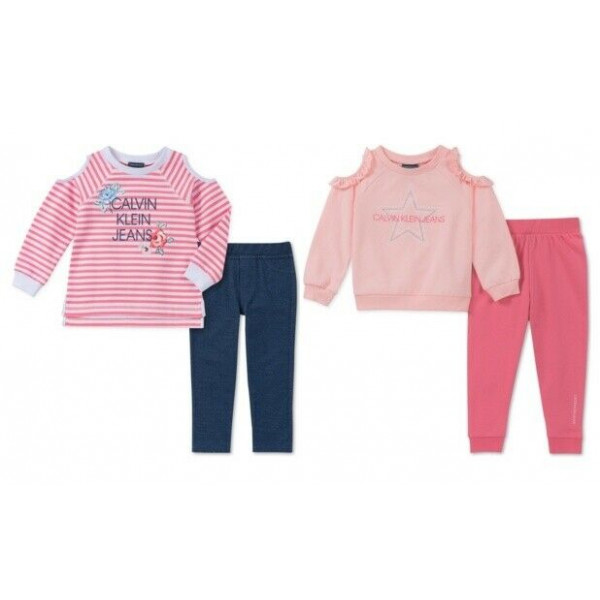 Nuevo Conjunto de 2 piezas de túnica y leggings con hombros fríos para niñas pequeñas de Calvin Klein MSRP $ 55