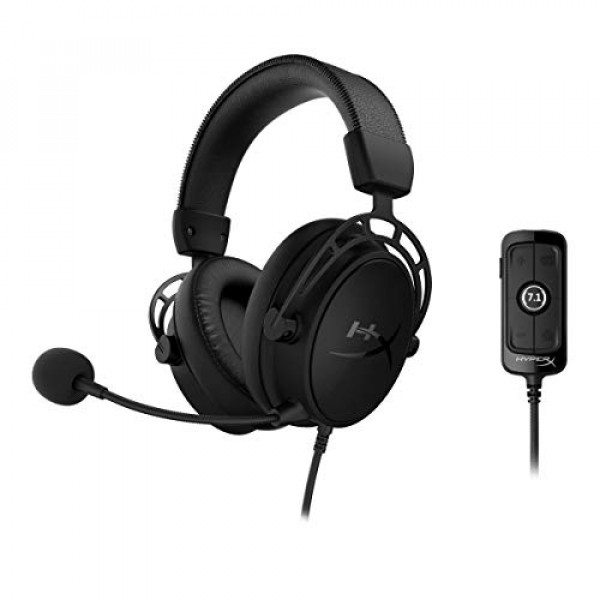 HyperX Cloud Alpha S - Auriculares para juegos de PC, sonido envolvente 7.1, bajos ajustables, controladores de doble cámara, cuero sintético transpirable, espuma viscoelástica y micrófono con cancelación de ruido - Apagón (HX-HSCAS-BK / WW)