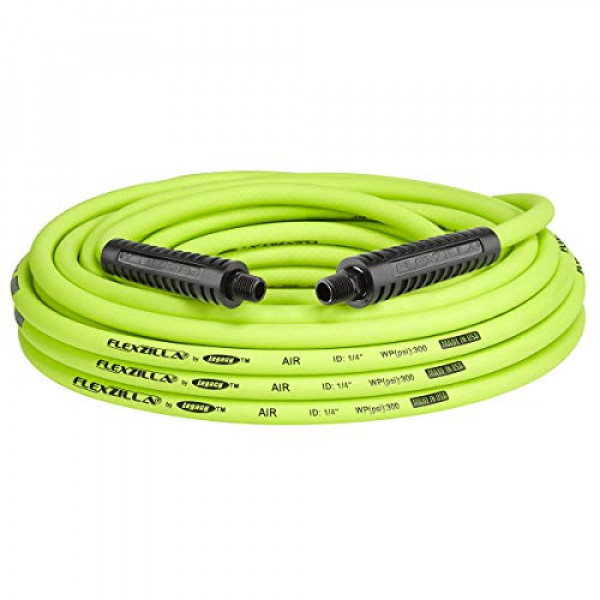 Flexzilla HFZ1450YW2 Manguera de aire de 1/4 (pulgadas) x 50 '(pies), 50 pies, conexiones MNPT, servicio pesado, liviano, híbrido, ZillaGreen-HFZ1450YW2, 1/4 (pulgadas) x 50' (pies)
