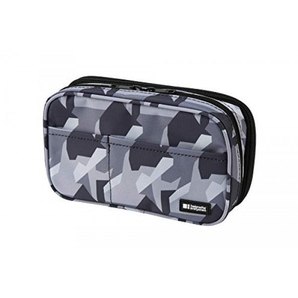 Estuche para bolígrafos con cremallera doble LIHIT LAB, 7,9 × 2,8 × 4,7 pulgadas, camuflaje gris hielo (A7555-135)