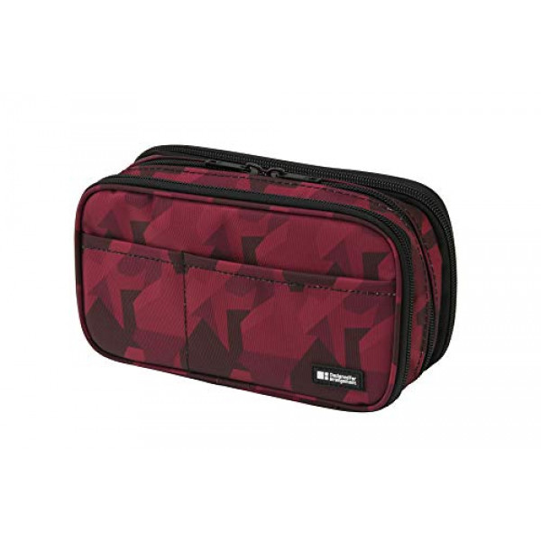 Estuche para bolígrafos con cremallera triple LIHIT LAB, 7,9 × 3,5 × 4,7 pulgadas, camuflaje granate (A7556-133)