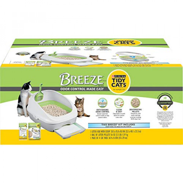 Sistema de caja de arena Purina Tidy Cats, kit de inicio Breeze System Caja de arena, bolitas y almohadillas de arena