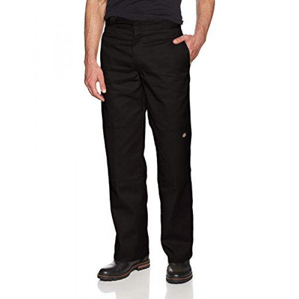 Dickies - Pantalón de trabajo de sarga con doble rodilla y ajuste holgado para hombre, negro, 42 W x 32 L