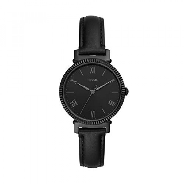 Reloj de tres manecillas de cuero de cuarzo Daisy de Fossil para mujer, color: negro, negro (modelo: ES4863)