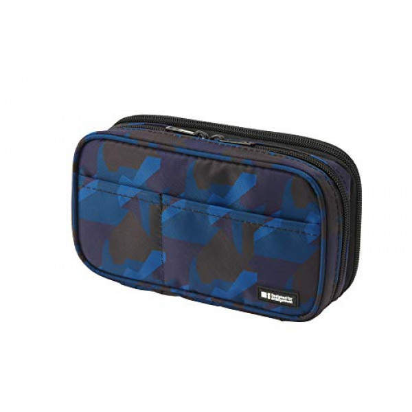 Estuche para bolígrafos con cremallera doble LIHIT LAB, 7,9 × 2,8 × 4,7 pulgadas, camuflaje azul marino (A7555-132)