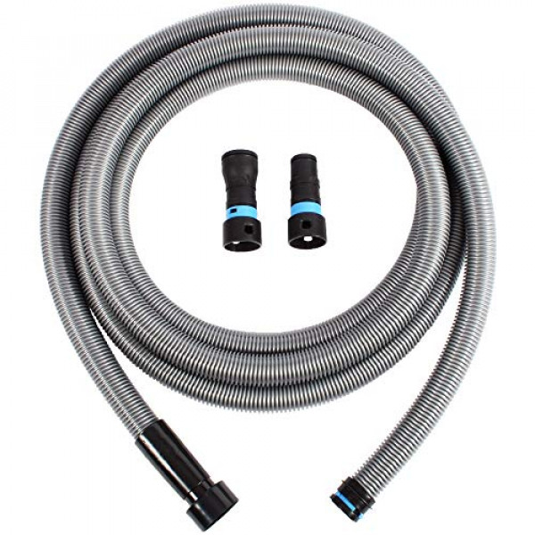 Cen-Tec Systems 94192 Quick Click 16 pies. Manguera para aspiradoras domésticas y comerciales con adaptador de herramienta eléctrica multimarca para recolección de polvo, plateada