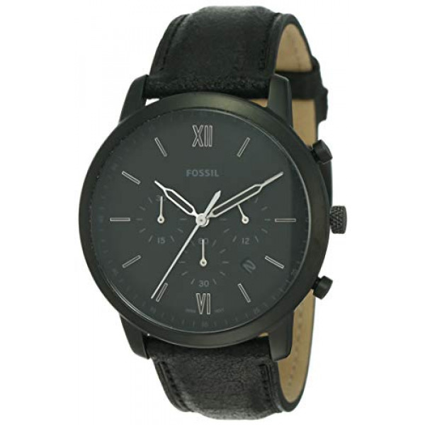 Reloj cronógrafo de cuero de cuarzo Neutra Chrono Fossil para hombre, color: cuero negro (modelo: FS5503)