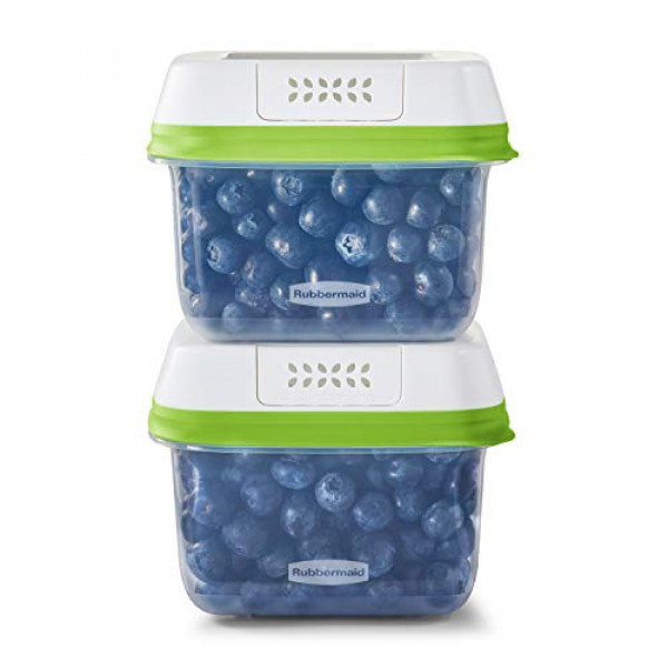 Rubbermaid 2114738 FreshWorks Saver, contenedores de almacenamiento de productos pequeños y medianos, paquete de 2, 4,6 tazas, transparente