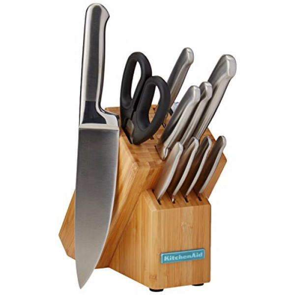 KitchenAid Classic - Juego de cubiertos forjados de acero inoxidable cepillado de 12 piezas, pc, marrón