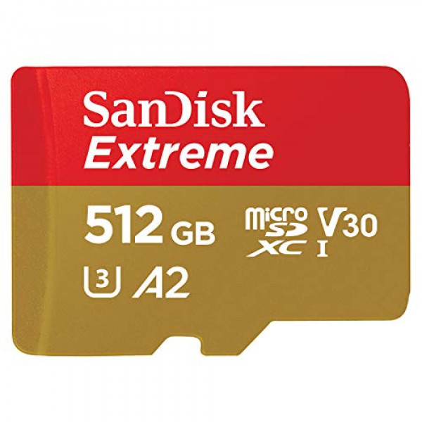 Tarjeta de memoria SanDisk Extreme microSDXC UHS-I de 512 GB con adaptador - C10, U3, V30, 4K, A2, Micro SD - SDSQXA1-512G-GN6MA