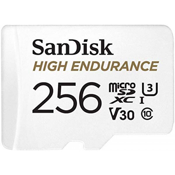 Tarjeta microSDXC de video de alta resistencia SanDisk de 256 GB con adaptador para Dash Cam y sistemas de monitoreo del hogar - C10, U3, V30, 4K UHD, tarjeta Micro SD - SDSQQNR-256G-GN6IA