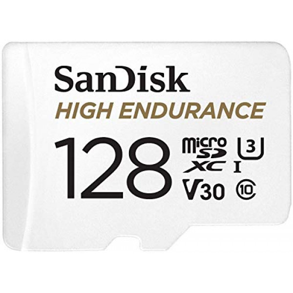 SanDisk Tarjeta MicroSDXC de video de alta resistencia de 128 GB con adaptador para Dash Cam y sistemas de monitoreo del hogar - C10, U3, V30, 4K UHD, Tarjeta Micro SD - SDSQQNR-128G-GN6IA