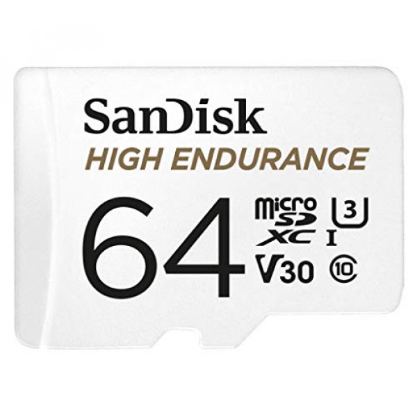 Tarjeta MicroSDXC de video de alta resistencia SanDisk de 64 GB con adaptador para Dash Cam y sistemas de monitoreo del hogar - C10, U3, V30, 4K UHD, Tarjeta Micro SD - SDSQQNR-064G-GN6IA