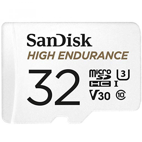 Tarjeta MicroSDHC de video de alta resistencia SanDisk de 32 GB con adaptador para Dash Cam y sistemas de monitoreo del hogar - C10, U3, V30, 4K UHD, tarjeta Micro SD - SDSQQNR-032G-GN6IA