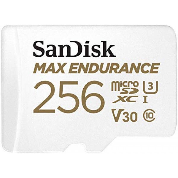 Tarjeta microSDXC de resistencia máxima de 256 GB SanDisk con adaptador para cámaras de seguridad para el hogar y cámaras de tablero - C10, U3, V30, 4K UHD, tarjeta Micro SD - SDSQQVR-256G-GN6IA