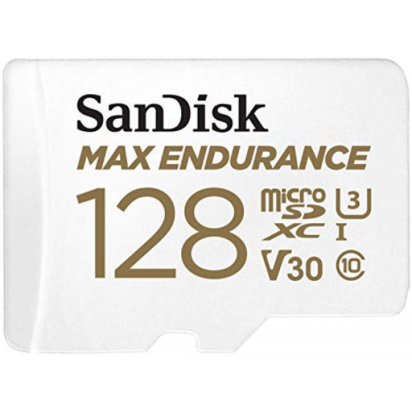 Tarjeta microSDXC de resistencia máxima de 128 GB SanDisk con adaptador para cámaras de seguridad para el hogar y cámaras de tablero - C10, U3, V30, 4K UHD, tarjeta Micro SD - SDSQQVR-128G-GN6IA