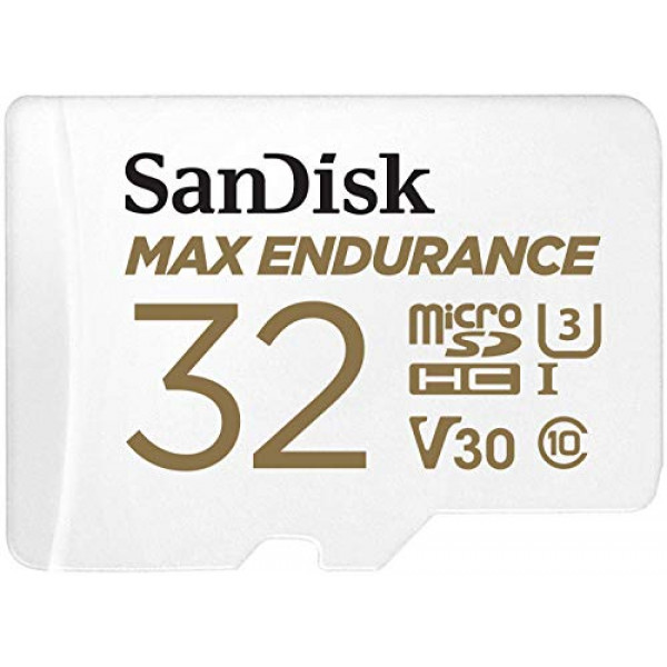 Tarjeta microSDHC SanDisk MAX Endurance de 32 GB con adaptador para cámaras de seguridad para el hogar y cámaras de tablero - C10, U3, V30, 4K UHD, tarjeta Micro SD - SDSQQVR-032G-GN6IA
