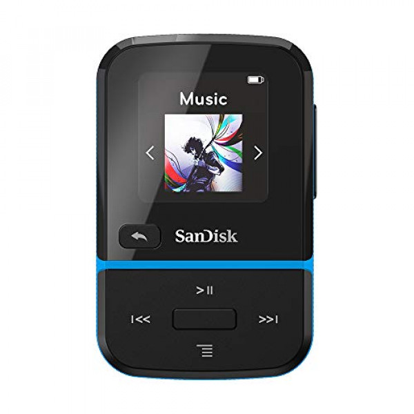 Reproductor MP3 SanDisk Clip Sport Go de 16 GB, azul, pantalla LED y radio FM, SDMX30-016G-G46B